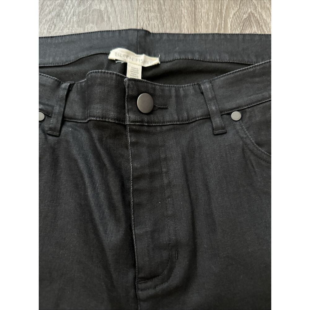 $198 EILEEN FISHER Coated Black Cotton Stretchy Denim Ankle Jeans Women's 14 NEW - Picture 5 of 10